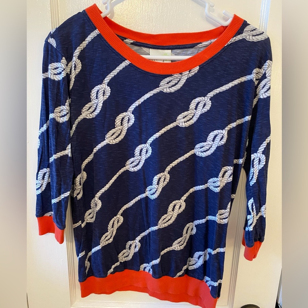 Anthropologie Navy and Red Knot Sweater